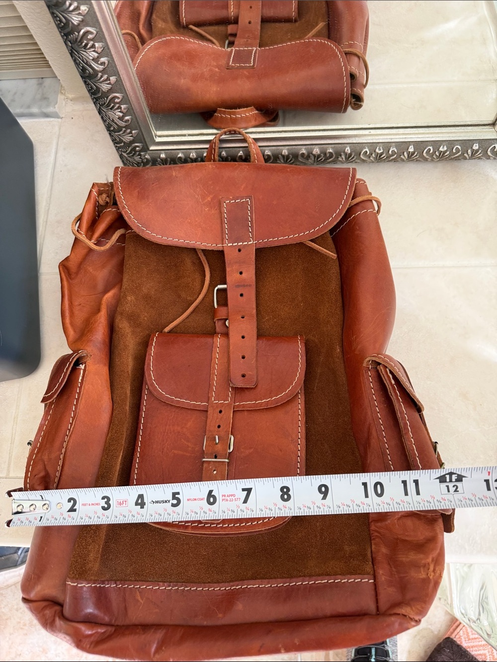 Vintage Leather Backpack Rucksack - Picture 7 of 9